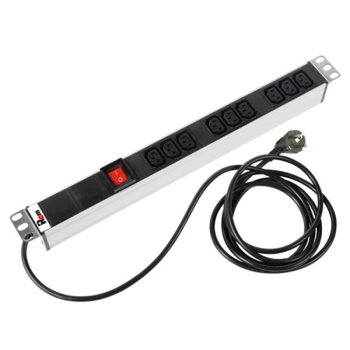Блок розеток Rem-16 с выкл., 9 IEC 60320 C13, 16 A, алюм., 19, шнур 1,8 м | код R-16-9C13-V-440-1.8 | REM