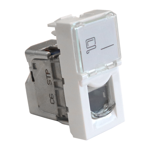Вставка Mosaic 22.5x45, RJ-45 STP, кат.6, со шторкой и увеличенным окном маркировки, белая | код LAN-SIP-22S6-WH | LANMASTER