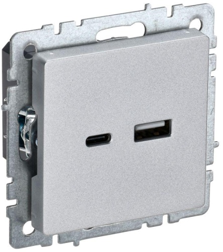 Розетка BRITE USB A+C 18Вт РЮ11-1-БрА алюм. | код. BR-U22-018-K47 | IEK
