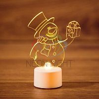 Фигура светодиодная "Снеговик с подарком 2D" на подставке RGB | код 501-054 | Neon-Night