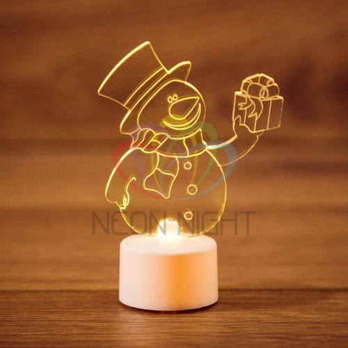 Фигура светодиодная "Снеговик с подарком 2D" на подставке RGB | код 501-054 | Neon-Night