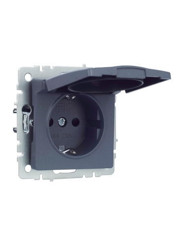 BRITE Розетка 1-местная с заземлением с защитными шторками и крышкой 16А IP20 РСбш10-3-БрМ маренго | код BR-R16-16-K35 | IEK фото 6