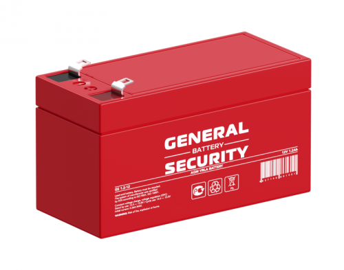 GS1.2-12 Аккумуляторная батарея систем охраны и пожарной безопасности, напряжение: 12В, ёмкость: 1,2Ач, клеммы типа: F1, Размеры ДШВ: 97х43х53мм, вес: 0,564кг. Срок службы: до 5 лет. | код GS1.2-12 | GENERAL SECURITY