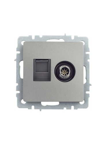 BRITE Розетка двойная TV+RJ45 кат.5E РТВ/РК12-БрС сталь | код BR-AK20-1-K46 | IEK фото 2