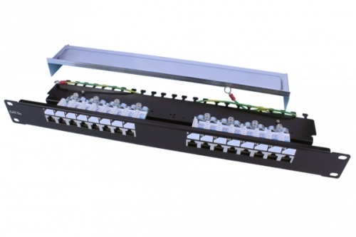 Патч-панель 19 1U 16 портов RJ-45 полн. экран. категория 5e Dual IDC ROHS цвет черный, Hyperline PP3-19-16-8P8C-C5E-SH-110D | код 246028 | Hyperline