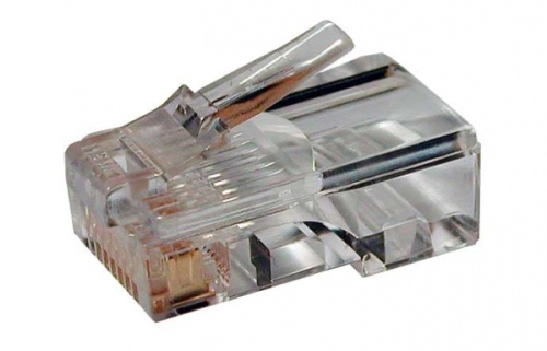 Разъем RJ-45(8P8C) под витую пару категория 5e (50 µ/ 50 микродюймов) универсальный (для одножильного и многожильного кабеля) (100 шт), Hyperline PLUG-8P8C-U-C5-100 | код 49377 | Hyperline