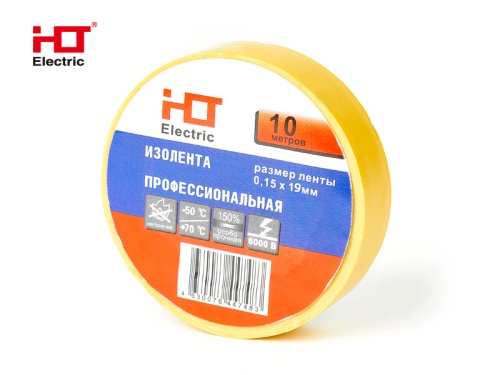 Изолента ПВХ 0,15х19мм 10M (уп./10 шт) желтая HLT | код 084-16-071| HLT