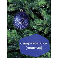 Шары елочные ЗОЛОТАЯ СКАЗКА, НАБОР 6 шт., пластик, 8 см, с серебристым рисунком, цвет синий | код 590892 | ЗОЛОТАЯ СКАЗКА