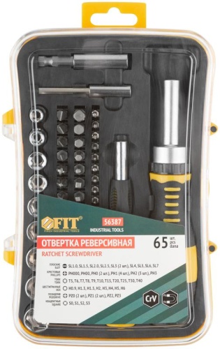 Отвертки реверсивная и для точных работ, набор 65 шт., пластиковый прорезиненный кейс | код 56387 | FIT фото 3 Отвертки реверсивная и для точных работ, набор 65 шт., пластиковый прорезиненный кейс | код 56387 | FIT фото 3