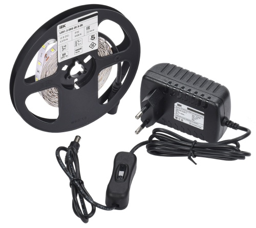 Комплект светодиодной подсветки "Сделай сам" (лента LED 5м LSR-2835WW60-4,8-IP20-12В + драйвер + выключатель) | код LSR1-1-060-20-1-05-S1 | IEK