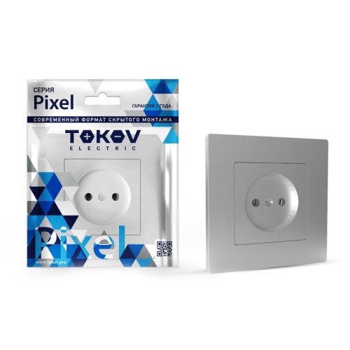 Розетка 1-м СП Pixel 16А IP20 без заземл. в сборе алюм. | код TKE-PX-R1F-C03 | TOKOV ELECTRIC