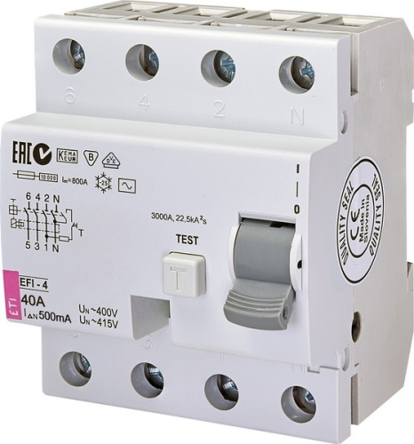 Реле дифференциальное (УЗО) EFI-4 40/0,5 тип AC (10kA) | код 002065143 | ETI