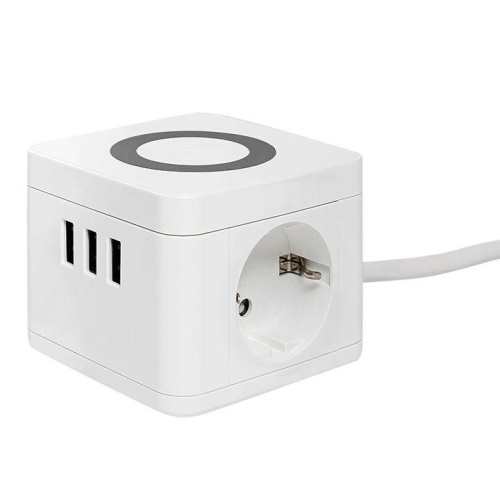 Удлинитель "Куб" 2 гнезда 3USB 2.4А+зарядное устройство 1.3 метра 1кв.мм | код. UBA-CUB-3-WC | EKF