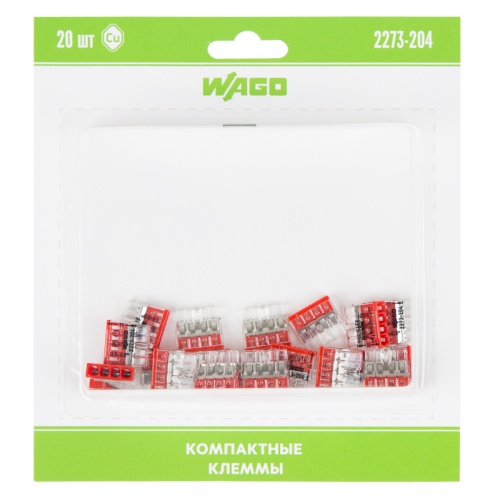 Компактная клемма 4-х проводная, 20 штук (серия 2273-204) | код 07-5133-20 | WAGO