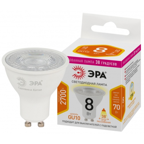 Лампа светодиодная STD LED Lense MR16-8W-827-GU10 GU10 8Вт линзованная софит тепл. бел. свет | Код. Б0054941 | ЭРА