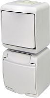 Микс_верт. (1кл.выкл.+1-я роз.schuko_бел.кр.) (IP44/54) VRHP-1s | код 004668025 | ETI