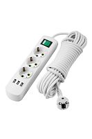 LETITIA Удлинитель с/з 3 входа 5 метра с выключателем c USB разъёмом | код 721-0305-302U | Lezard