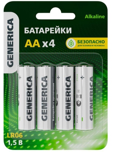 Элемент питания алкалиновый AA/LR6 Alkaline (блист.4шт) | код ABT-LR06-ST-L04-G | GENERICA