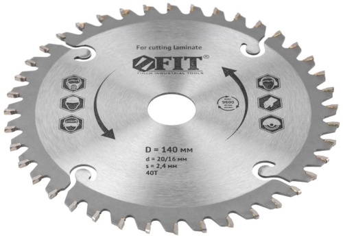 Диск пильный для циркулярных пил по ламинату 140x20/16x40T | код 37765 | FIT Диск пильный для циркулярных пил по ламинату 140x20/16x40T | код 37765 | FIT