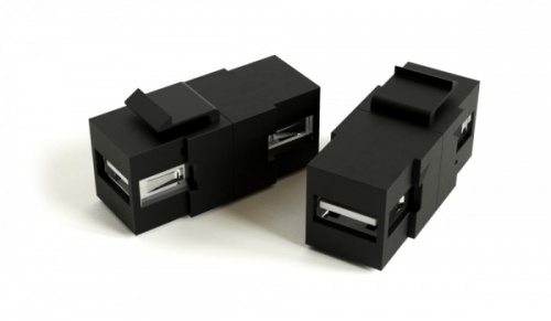 Вставка формата Keystone Jack с проходным адаптером USB 2 (Type A) ROHS черная, Hyperline KJ1-USB-A2-BK | код 251214 | Hyperline