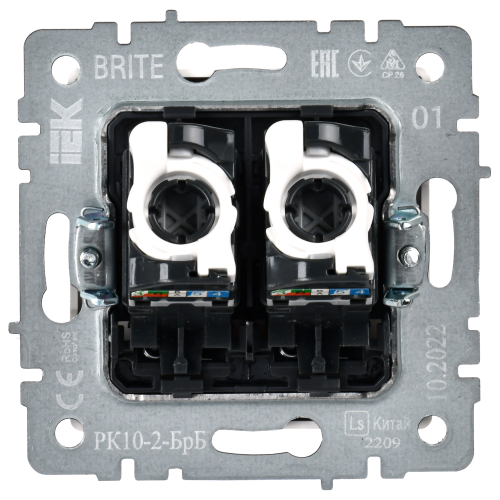 BRITE Розетка компьютерная двойная кат.5E RJ45 РК10-2-БрБ белый | код BR-K20-1-K01 | IEK фото 5