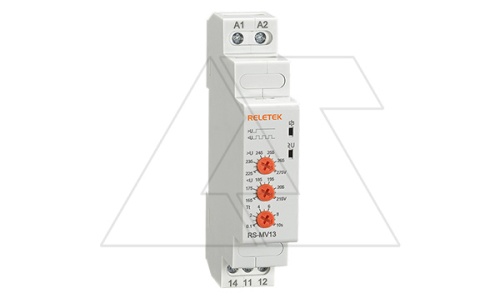 Реле контроля напряжения RS-MV13, 1P+N, 1CO 8A(250VAC), 230VAC, Umin(165_215V)/Umax(225_275V), 0.1_10s, 1M | код RS-MV13 | RELETEK