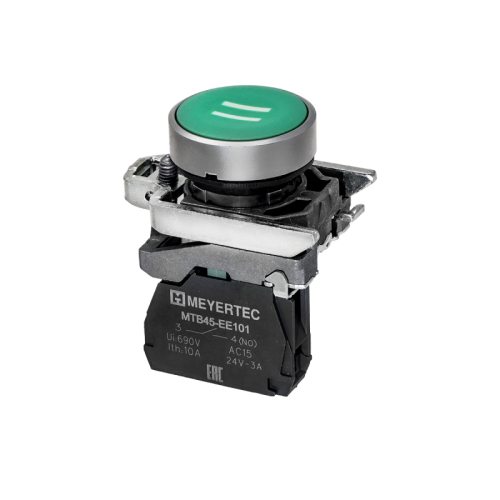 Кнопка плоская зеленая, маркировка II, 1NO, IP65, металл MTB4-BA31541 | код 137125 | MEYERTEC