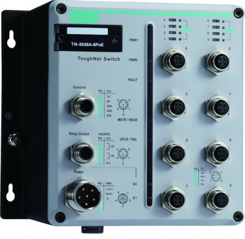 Коммутатор TN-5508A-8PoE-WV-CT-T L2 Managed Ethernet switch with 8 * 802.3at PoE+ M12 connectors, 24 - 110 VDC, Coating, t: -40/75 | код 00-06103269 | MOXA