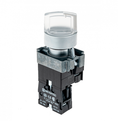Переключатель с LED подсветкой, 24V AC/DC , без цвета, 3 полож. 1NO, фикс., мет. MTB2-BK3761 | код 58223 | MEYERTEC