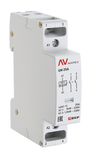 Контактор модульный КМ 25А 2NC 110VAC (1 мод.) AVERES EKF | код km-av-1-25-02-110V | EKF