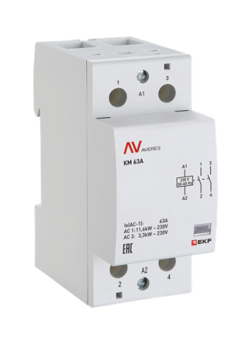 Контактор модульный КМ 63А 1NC+1NO 110VAC (2 мод.) AVERES EKF | код km-av-2-63-11-110V | EKF
