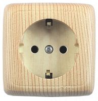 Розетка наружная с заземлением с изоляционной пластиной со шторками сосна | код РА16-114-02 | HEGEL