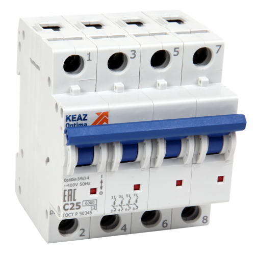 Выключатель автоматический четырехполюсный 3А B 6кА AC OptiDin BM63-4B3-УХЛ3 | код 260877 | КЭАЗ Выключатель автоматический четырехполюсный 3А B 6кА AC OptiDin BM63-4B3-УХЛ3 | код 260877 | КЭАЗ