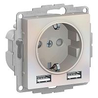 Розетка 3-м СП AtlasDesign 16А IP20 с 2-мя заряд. устройствами USB тип A+A 5В/2.4А 2х5В/1.2А механизм жемчуж. | код ATN000430 | Schneider Electric