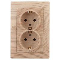 Розетка Intro Solo 4-205-11 с заземлением двойная 2X2P+E Schuko, 16А-250В, IP20, СУ, сосна | код Б0053680 | ЭРА