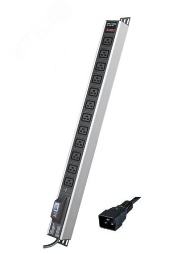 Блок распределения питания вертикальный для 19дюйм шкафов, 16A12 ХIEC60320 C19, автоматический выключатель 1Р, индикатор т | код R5V12CBOPCDC19 | DKC