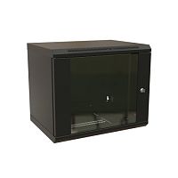 Шкаф настенный 19-дюймовый (19), 12U, 650x600х450мм, стеклянная дверь с перфорацией по бокам, ручка с замком, цвет черный (RAL 9004) (разобранный) | код 520245 | WRLine