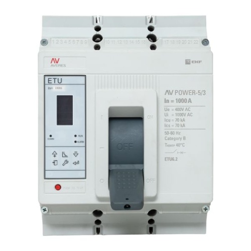 Автоматический выключатель AV POWER-5/3 1000А 70kA ETU6,2 AVERES | код mccb-53-1000M-6.2-av | EKF фото 3 Автоматический выключатель AV POWER-5/3 1000А 70kA ETU6,2 AVERES | код mccb-53-1000M-6.2-av | EKF фото 3