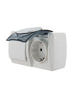 Выключатель одноклавишный, с розеткой с заземлением крышкой, белый, горизонтальный | код 710-0200-170 | Lezard