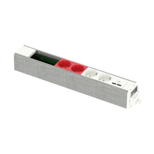 US+ Блок 2хРоз БЕЛАЯ+2хРоз КРАСНАЯ+2USB A/C+место(45х90) под VDI БЕЛЫЙ/СЕР.ТКАНЬ | код INS44270 | Systeme Electric