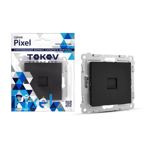 Розетка телефонная 1-м СП Pixel RJ11 механизм карбон | код TKE-PX-RT1-C14 | TOKOV ELECTRIC