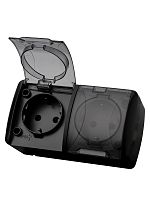 Розетка двойная 2П+3 открытой установки IP54 16А с прозрачной крышкой графит Селигер TDM | код SQ1818-0309 | TDM
