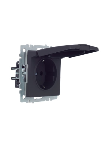 BRITE Розетка 1-местная с заземлением с защитными шторками и крышкой 16А IP44 РСбш10-3-44-БрГ графит | код BR-R16-16-44-K53 | IEK фото 7