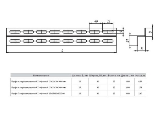 Профиль перфорированный Z-образный 25х30х1000 мм (2 мм) | код ppz2530-1-2 | EKF фото 3