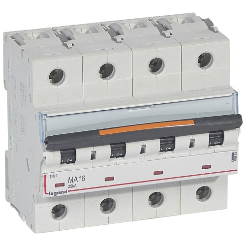 Автоматический выключатель DX³ MA - 25 кА - тип характеристики MA - 4П - 400 В~ - 16 А - 6 модулей | код 409892 |  Legrand 