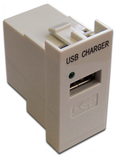 Модуль USB-зарядки, 1 порт, без выключателя, 1A/5V, 22.5x45, белый | код LAN-EZ45x22-1U/R2-WH | LANMASTER
