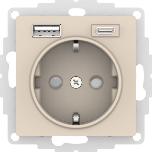 ATLASDESIGN РОЗЕТКА 16А c 2 USB A+C, 5В/2,4А/3,0А, 2х5В/1,5А, механизм, БЕЖЕВЫЙ | код ATN000232 | Systeme Electric