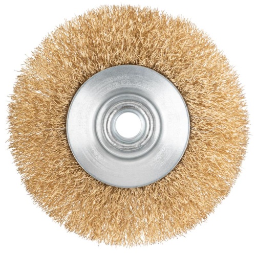Корщетка-колесо с наклоном, гайка М14, стальная волнистая латунированная проволока 115 мм | код 39022 | FIT фото 6