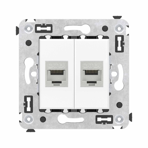 Компьютерная розетка RJ-45 без шторки в стену, кат.6A двойная экранированная, Avanti, Белое облако | код 4400774 | DKC