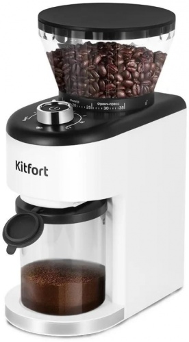Кофемолка Kitfort КТ-7205 200Вт сист.помол.:жернова вместим.:250гр белый/черный | код 2021138 | KITFORT